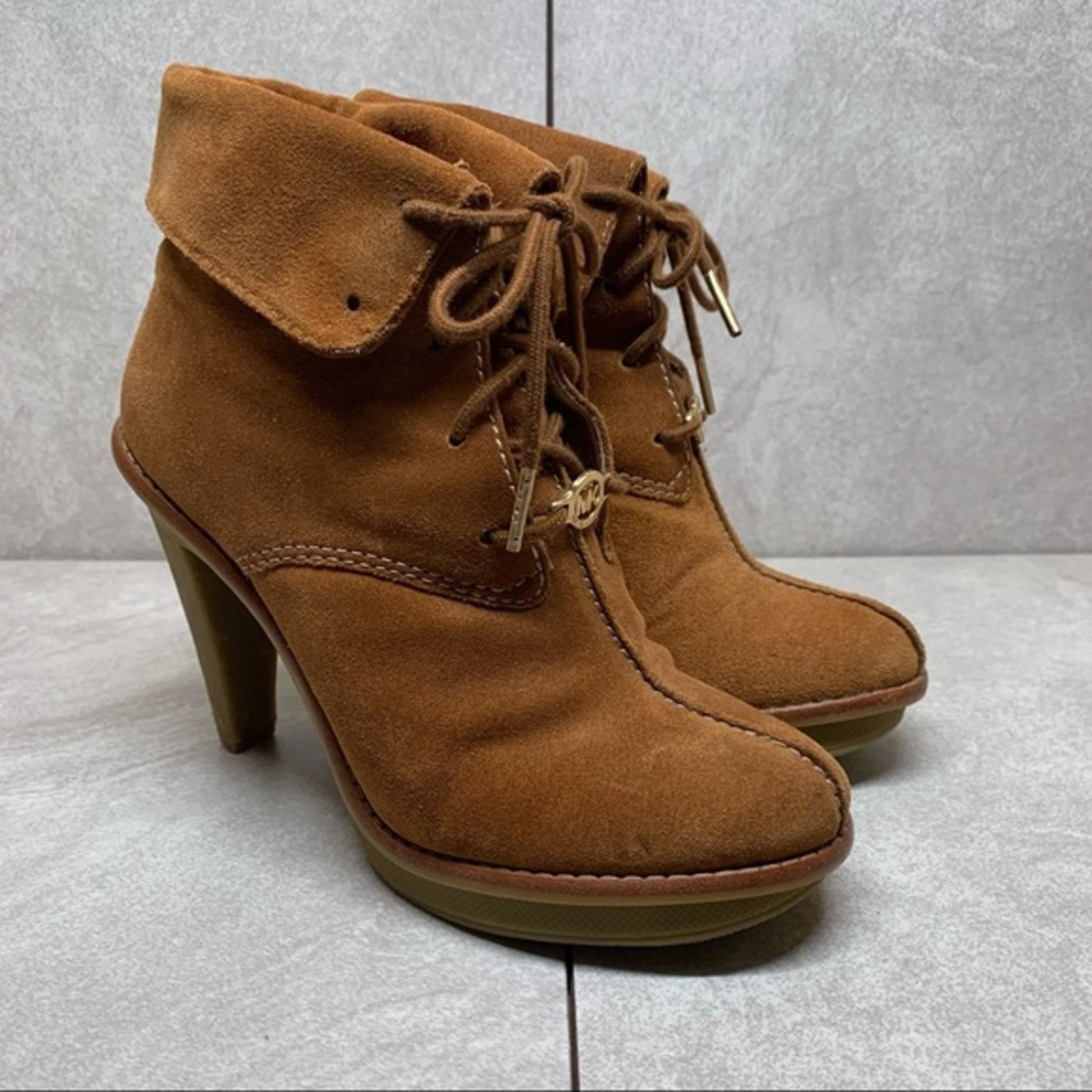 Michael Kors Camel colored suede fold over booties